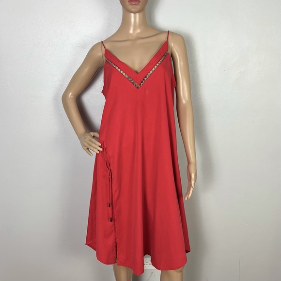 FREE PEOPLE RED TUNIC MIDI SLIP DRESS - Picture 2 of 11